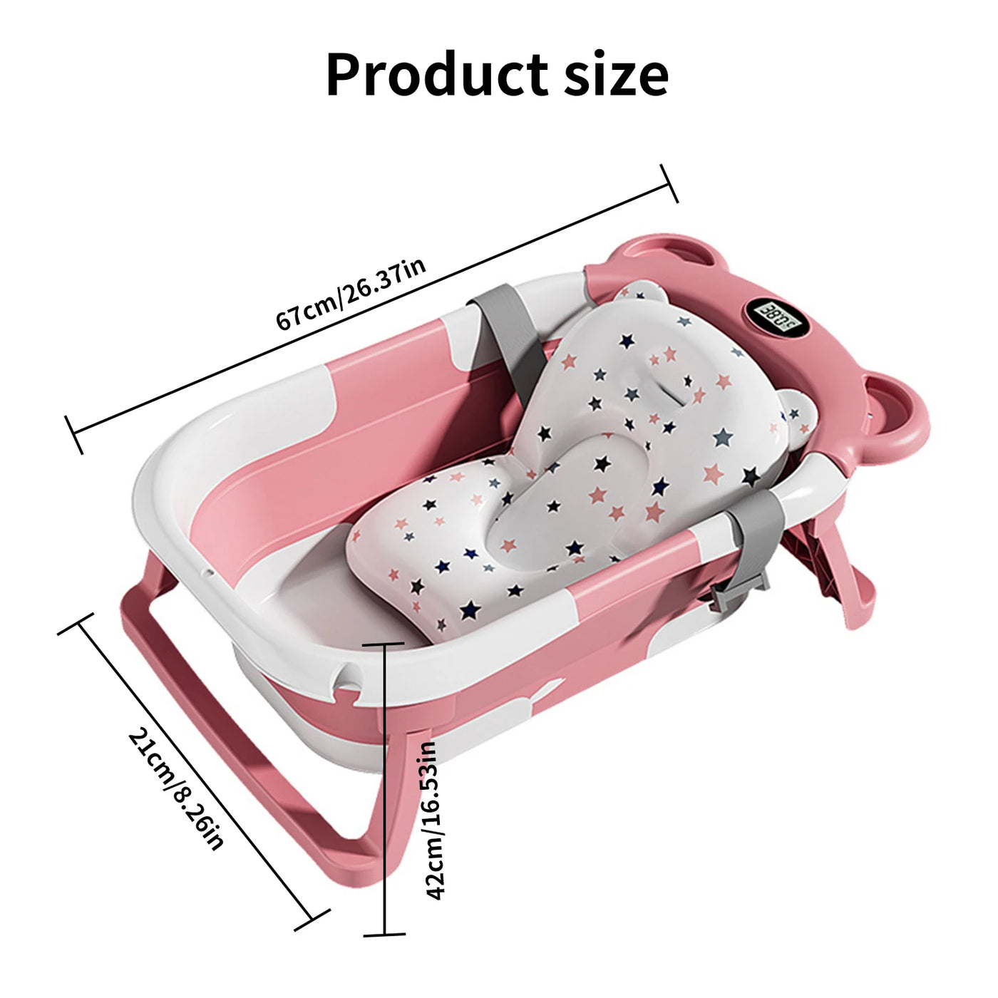 Baignoire bébé pliable avec thermomètre - tapis antidérapant coussin soutien baignoire voyage nouveau-né 0-15 mois