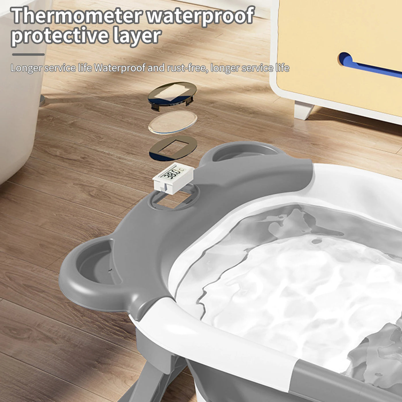 Baignoire bébé pliable avec thermomètre - tapis antidérapant coussin soutien baignoire voyage nouveau-né 0-15 mois