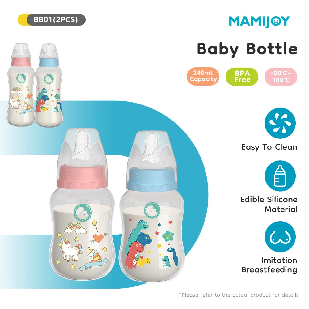 Lot 2 biberons MAMIJOY Mybooni — Anti-chute thermique 150 ml et 240 ml sans BPA
