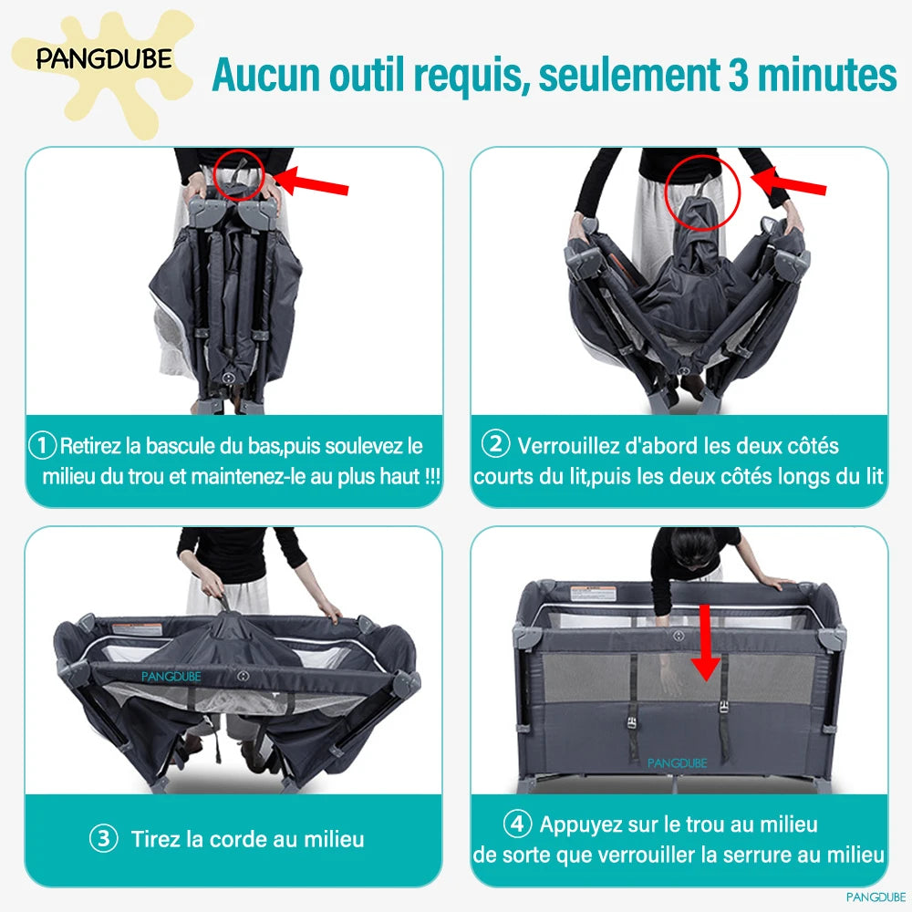 Lit bébé multifonction 0-6 ans Mybooni — Berceau table à langer pliable sans montage