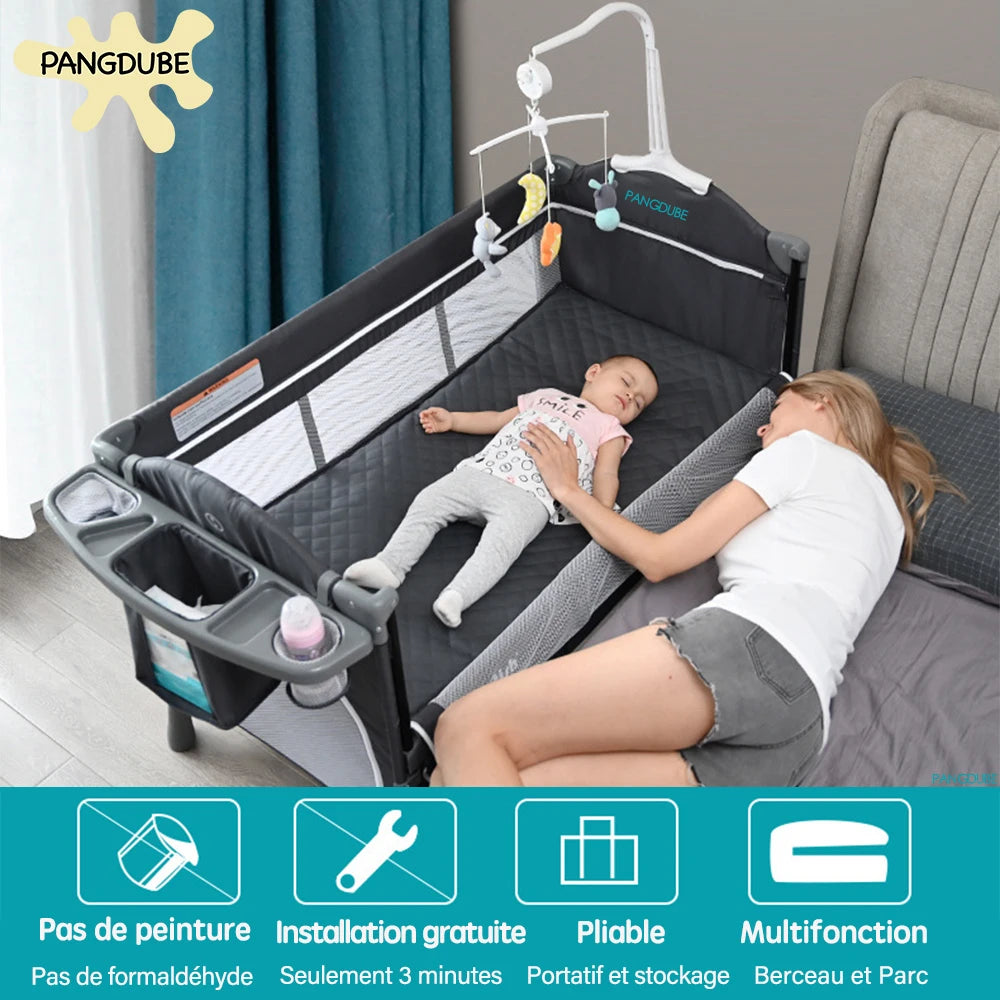 Lit bébé multifonction 0-6 ans Mybooni — Berceau table à langer pliable sans montage