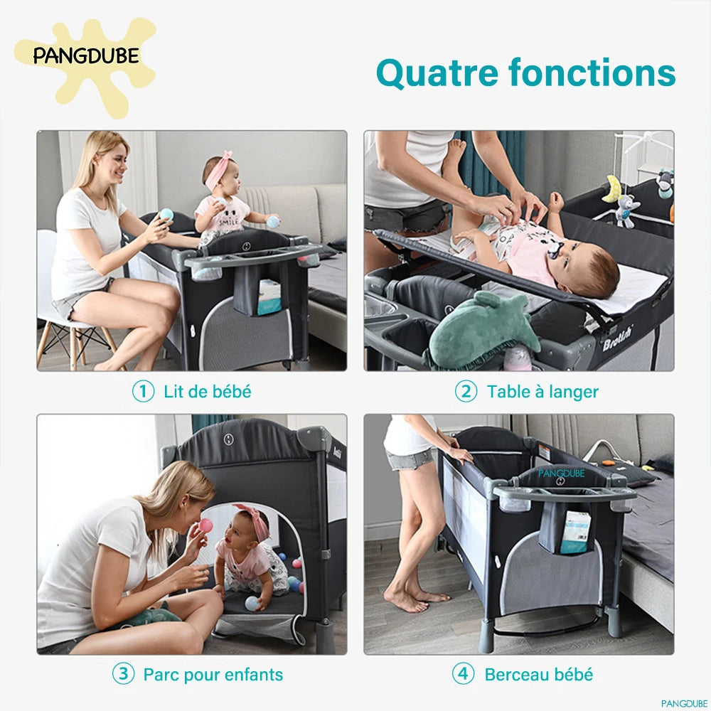 Lit bébé multifonction 0-6 ans Mybooni — Berceau table à langer pliable sans montage