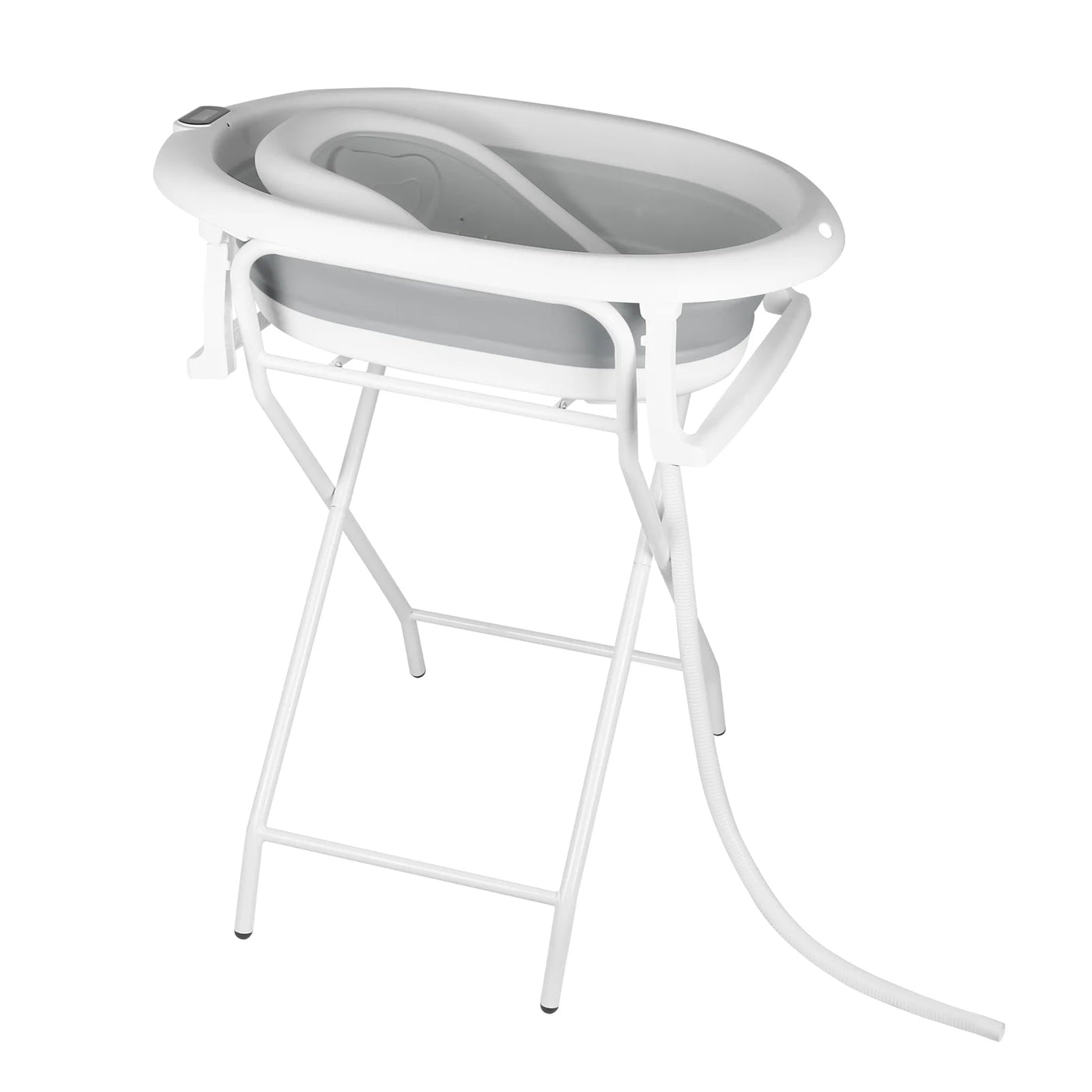 Baignoire bébé 0-18 mois pliable ergonomique - siège bain thermomètre avec support gris bleu rose
