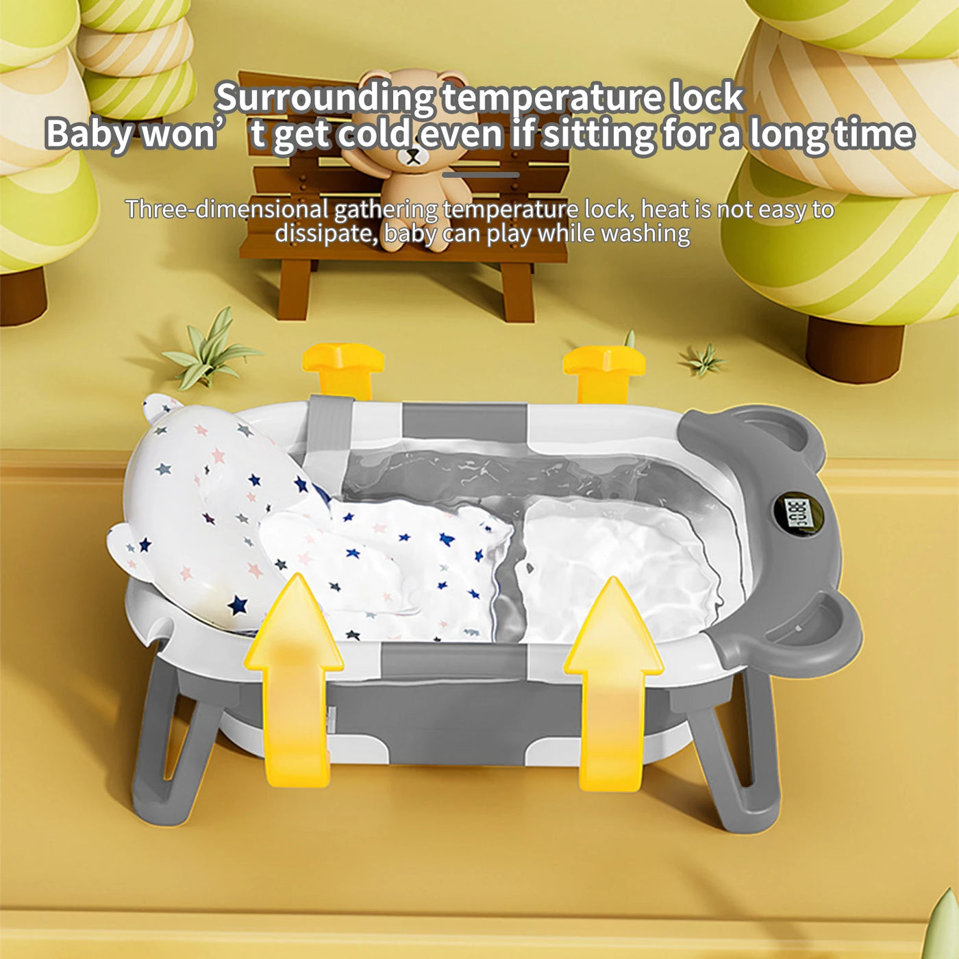 Baignoire bébé pliable Mybooni — Thermomètre intégré tapis antidérapant 0-15M