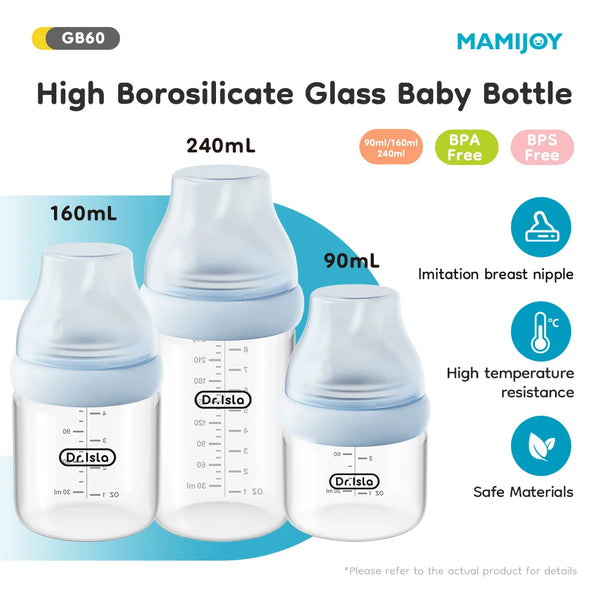 Biberon verre incliné MAMIJOY Mybooni — Forme sein 90 ml 160 ml 240 ml anti-colique