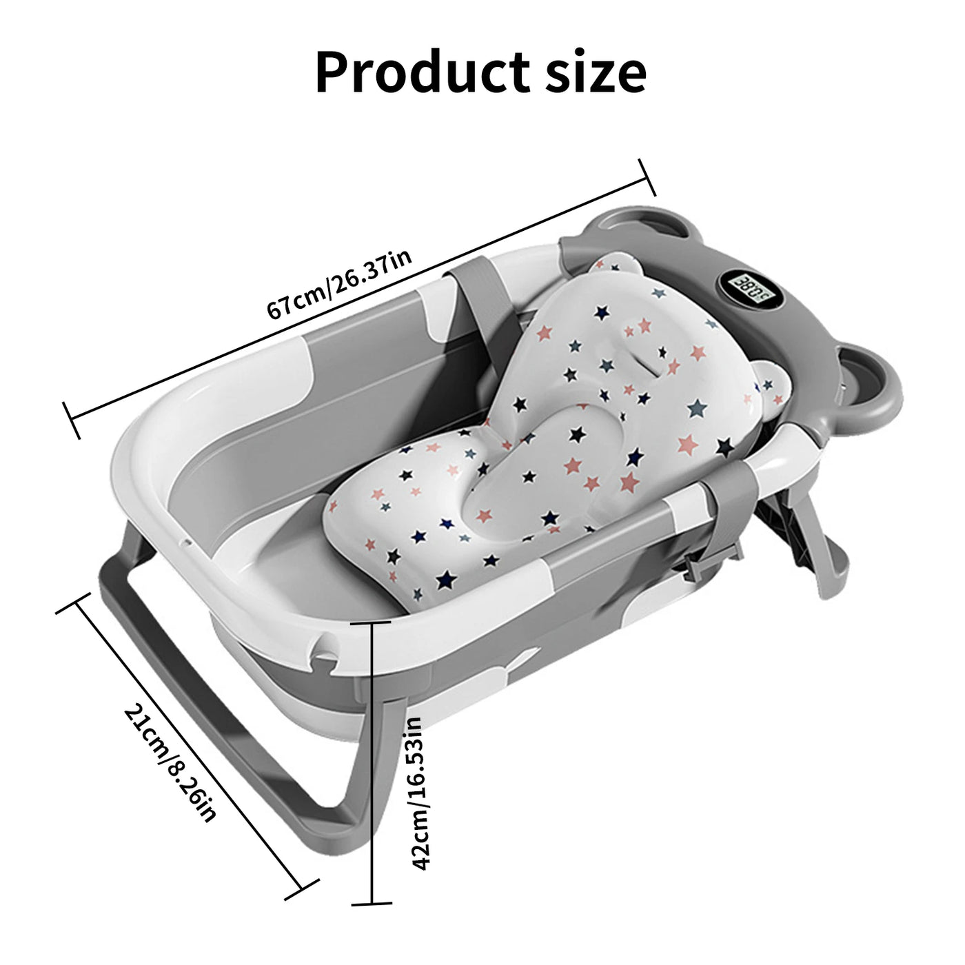 Baignoire bébé pliable avec thermomètre - tapis antidérapant coussin soutien baignoire voyage nouveau-né 0-15 mois