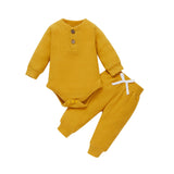 Ensemble 2 pièces bébé body côtelé/carreaux manches longues + pantalon - tenue nouveau-né 0-18 mois