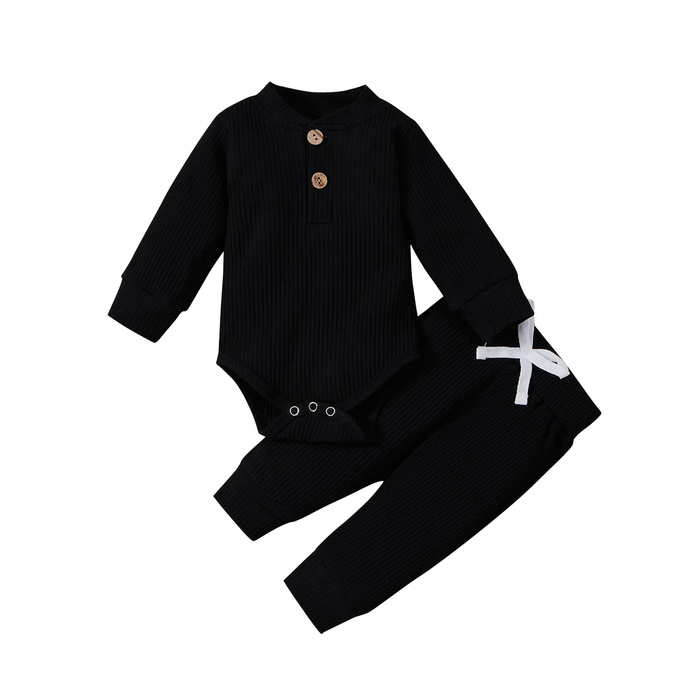 Ensemble 2 pièces bébé body côtelé/carreaux manches longues + pantalon - tenue nouveau-né 0-18 mois