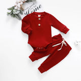 Ensemble 2 pièces bébé body côtelé/carreaux manches longues + pantalon - tenue nouveau-né 0-18 mois