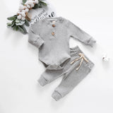 Ensemble 2 pièces bébé body côtelé/carreaux manches longues + pantalon - tenue nouveau-né 0-18 mois
