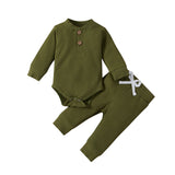 Ensemble 2 pièces bébé body côtelé/carreaux manches longues + pantalon - tenue nouveau-né 0-18 mois