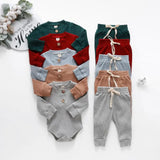 Ensemble 2 pièces bébé body côtelé/carreaux manches longues + pantalon - tenue nouveau-né 0-18 mois