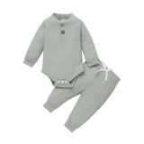 Ensemble 2 pièces bébé body côtelé/carreaux manches longues + pantalon - tenue nouveau-né 0-18 mois