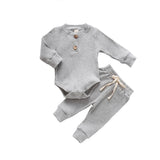 Ensemble 2 pièces bébé body côtelé/carreaux manches longues + pantalon - tenue nouveau-né 0-18 mois