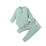 Ensemble 2 pièces bébé body côtelé/carreaux manches longues + pantalon - tenue nouveau-né 0-18 mois