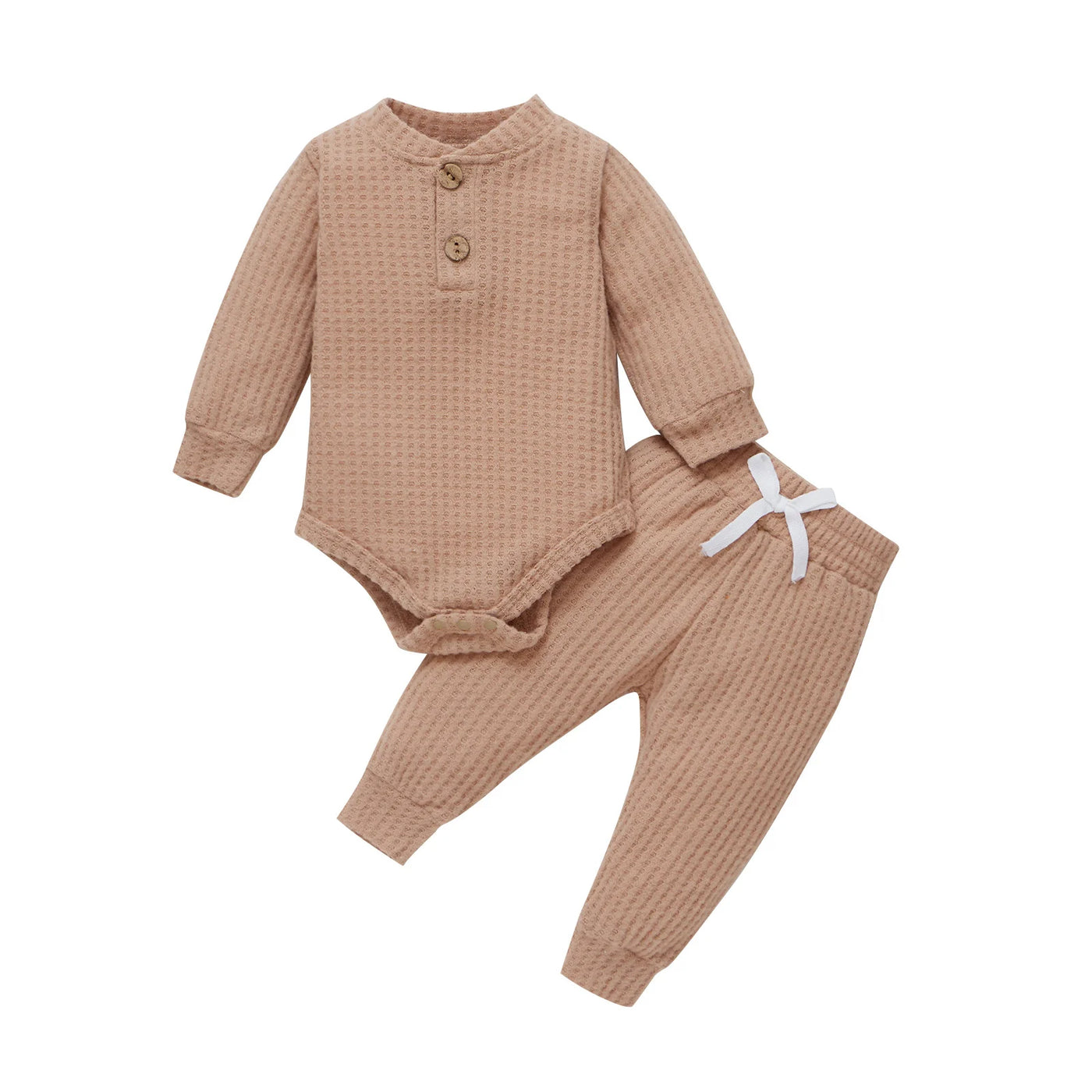 Ensemble 2 pièces bébé body côtelé/carreaux manches longues + pantalon - tenue nouveau-né 0-18 mois