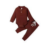 Ensemble 2 pièces bébé body côtelé/carreaux manches longues + pantalon - tenue nouveau-né 0-18 mois