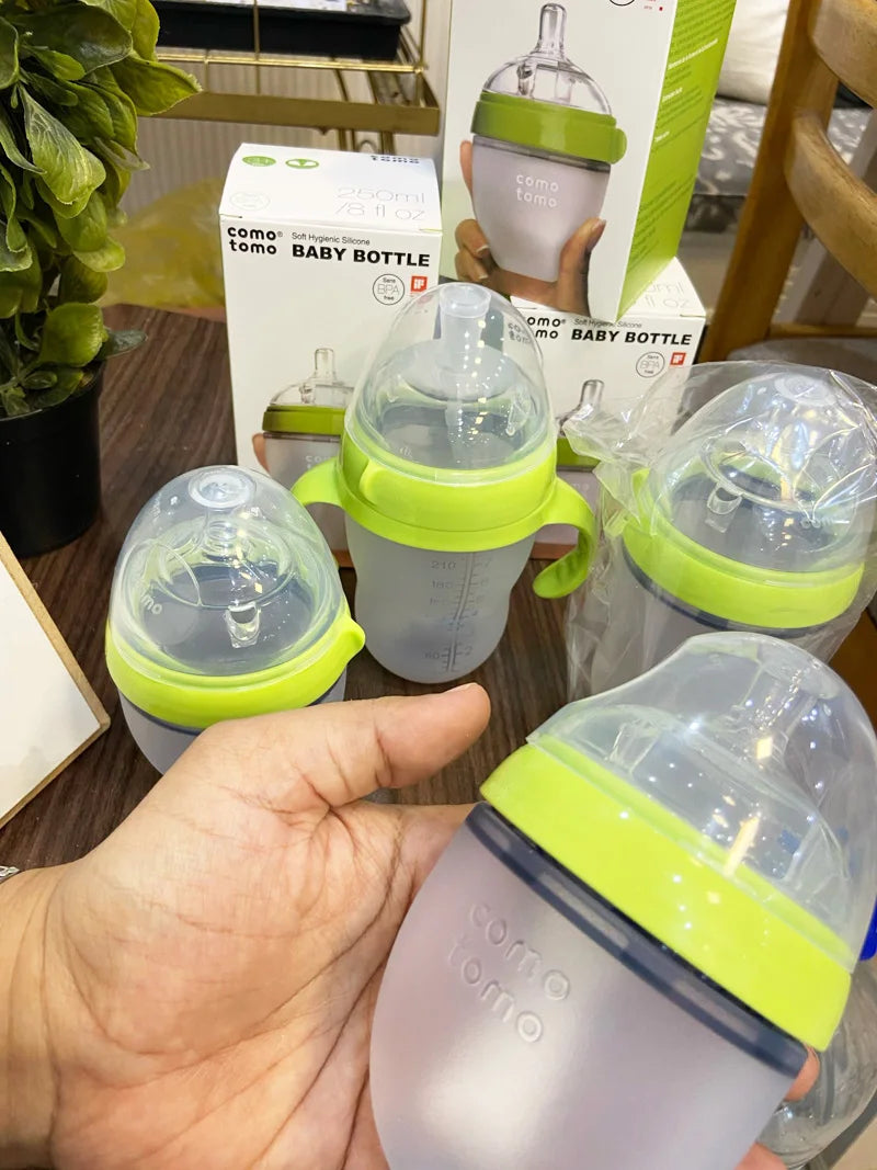 Lot 2 biberons bébé sans BPA silicone vert/rose - biberon enfant 5 oz et 8 oz