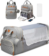 Sac à langer gris avec filet pour sorties bébé