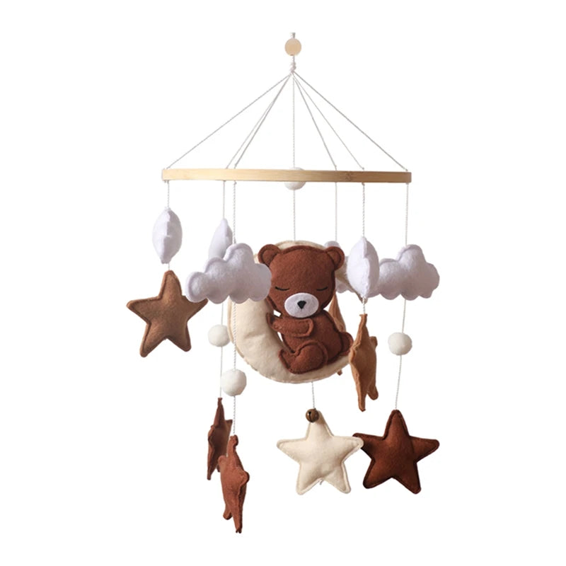Mobile lit bébé bois feutrine ours cartoon - carillon musical avec support berceau