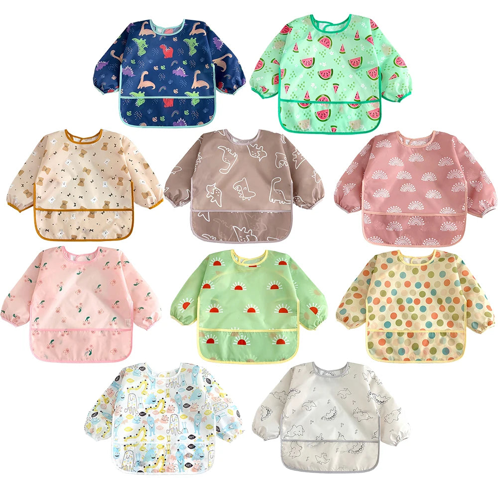 Bavoir tablier imperméable bébé manches longues - smock alimentation enfant plastron bavette vêtement