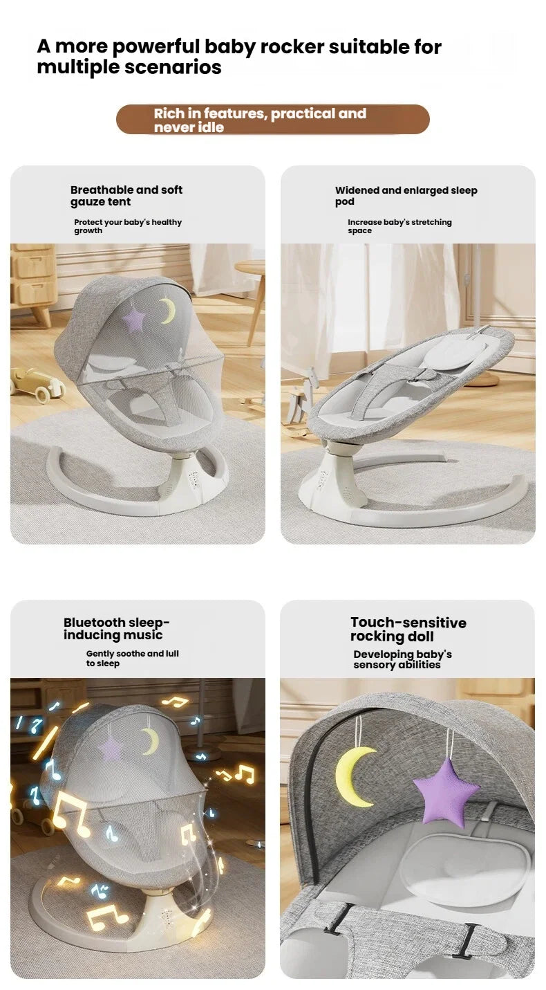 Balancelle bébé électrique automatique - chaise oscillante 5 points avec télécommande