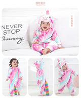 Combinaison pyjama bébé flanelle cartoon - grenouillère licorne/lapin/dinosaure animal