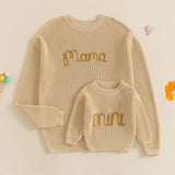 Pull tricoté assorti famille Mybooni — Mère et enfant broderie lettre