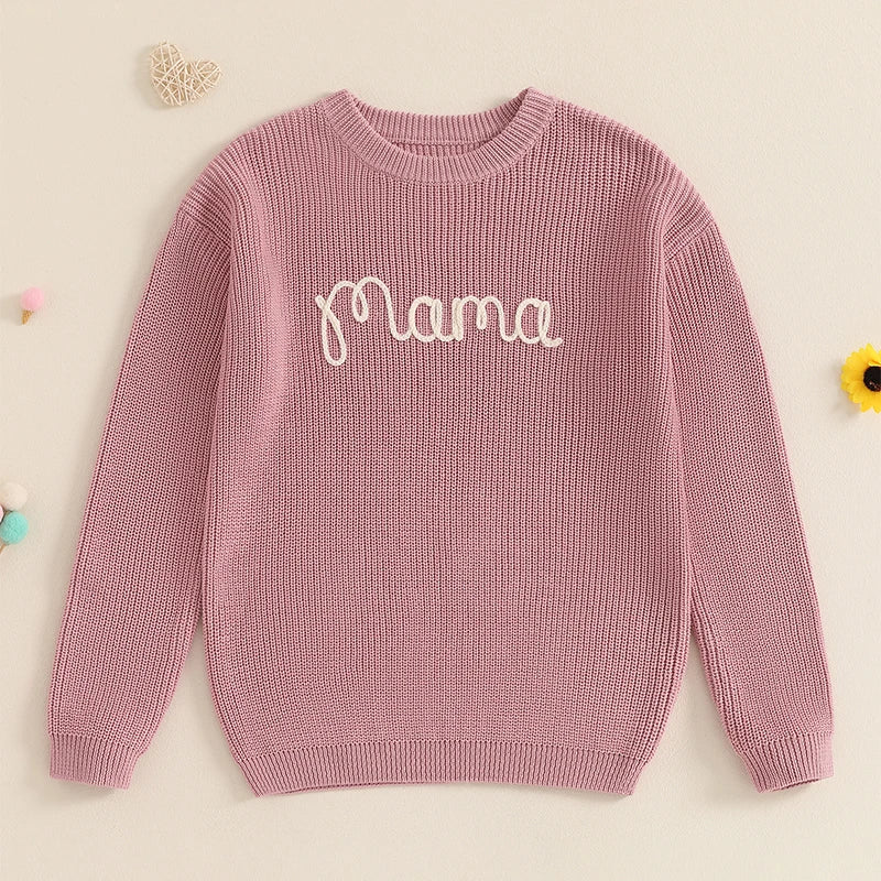 Pull tricoté assorti famille Mybooni — Mère et enfant broderie lettre