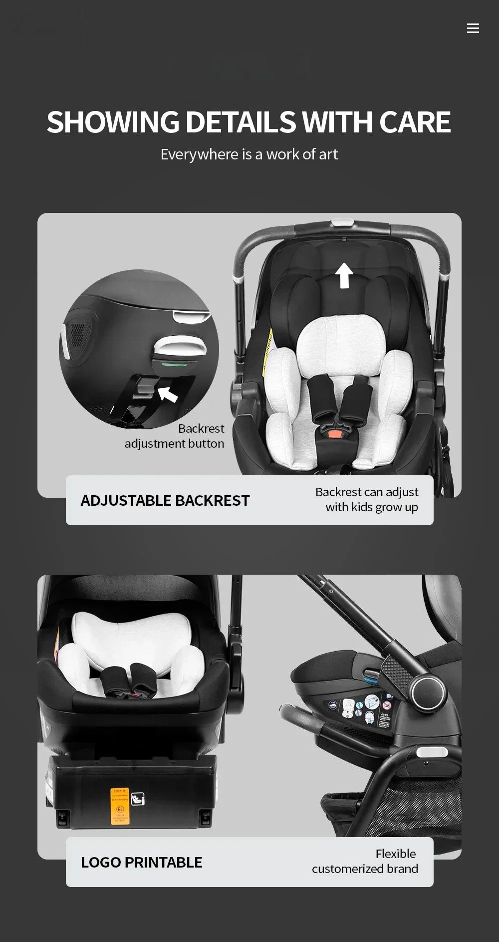 Poussette 4-en-1 Bouni — dossier réglable et logo personnalisable