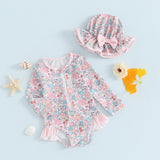 Maillot de bain anti-UV fille Mybooni — Volants imprimé floral avec chapeau