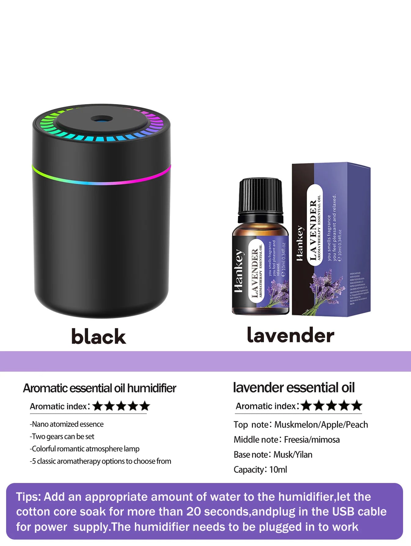 Diffuseur Aromathérapie 180ml Mybooni | Humidificateur LED 7 Couleurs USB