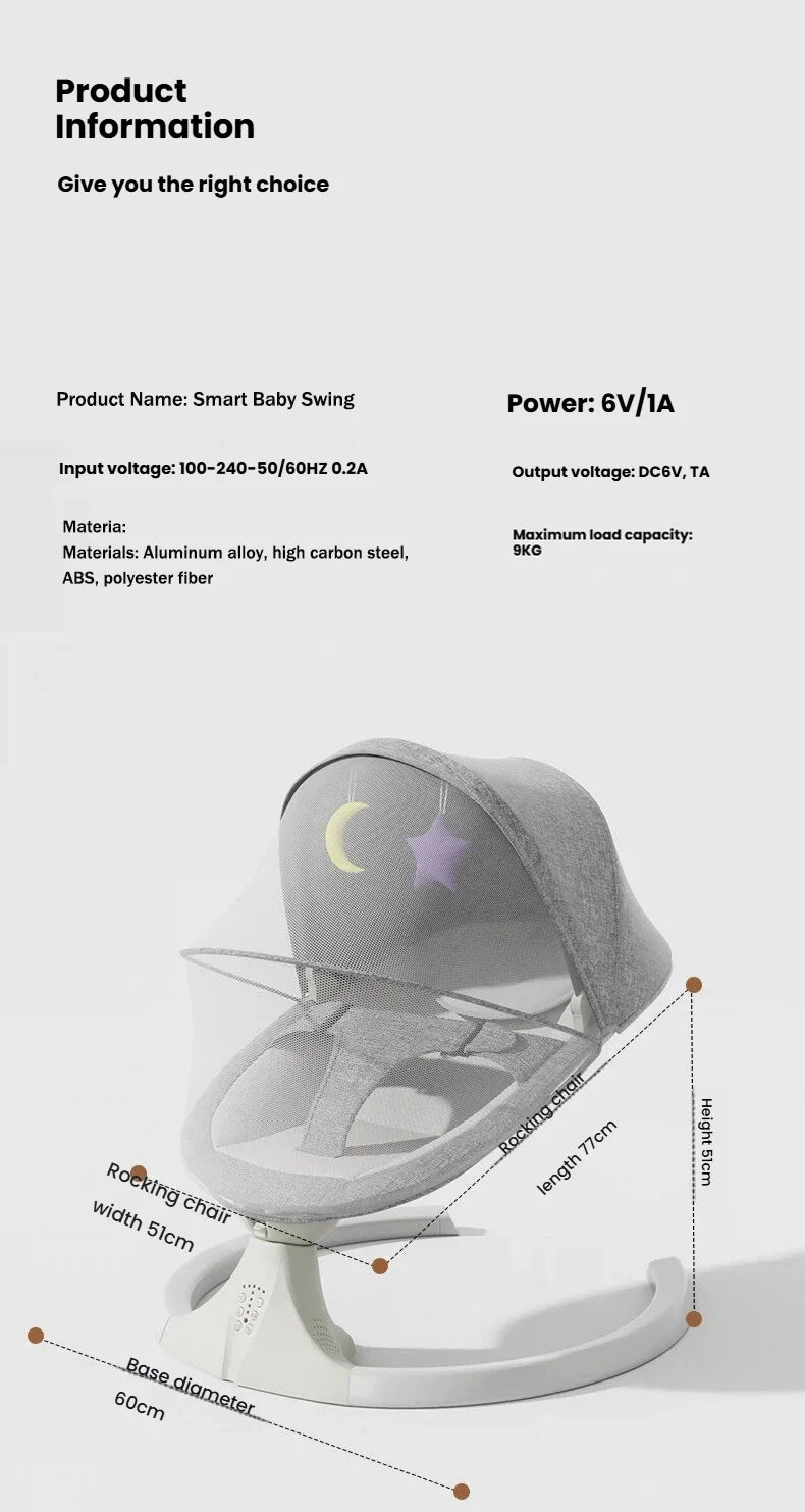 Balancelle bébé électrique automatique - chaise oscillante 5 points avec télécommande
