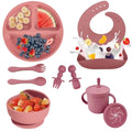 Set vaisselle bébé silicone sans BPA Mybooni — Bol ventouse assiette tasse couverts