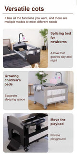 Lit bébé pliant portable hauteur réglable - berceau multifonction anti-basculement respirant côté dormeur