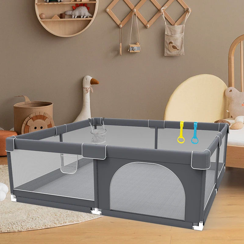 Parc bébé IMBABY gris clair - enclos bébé aire de jeux barrière sécurité enfant ball box