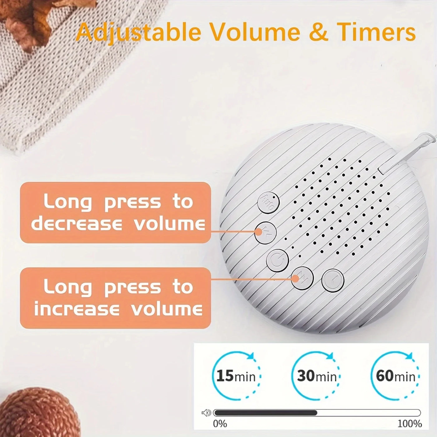 Machine à bruit blanc portable Mybooni — 10 sons apaisants rechargeable USB