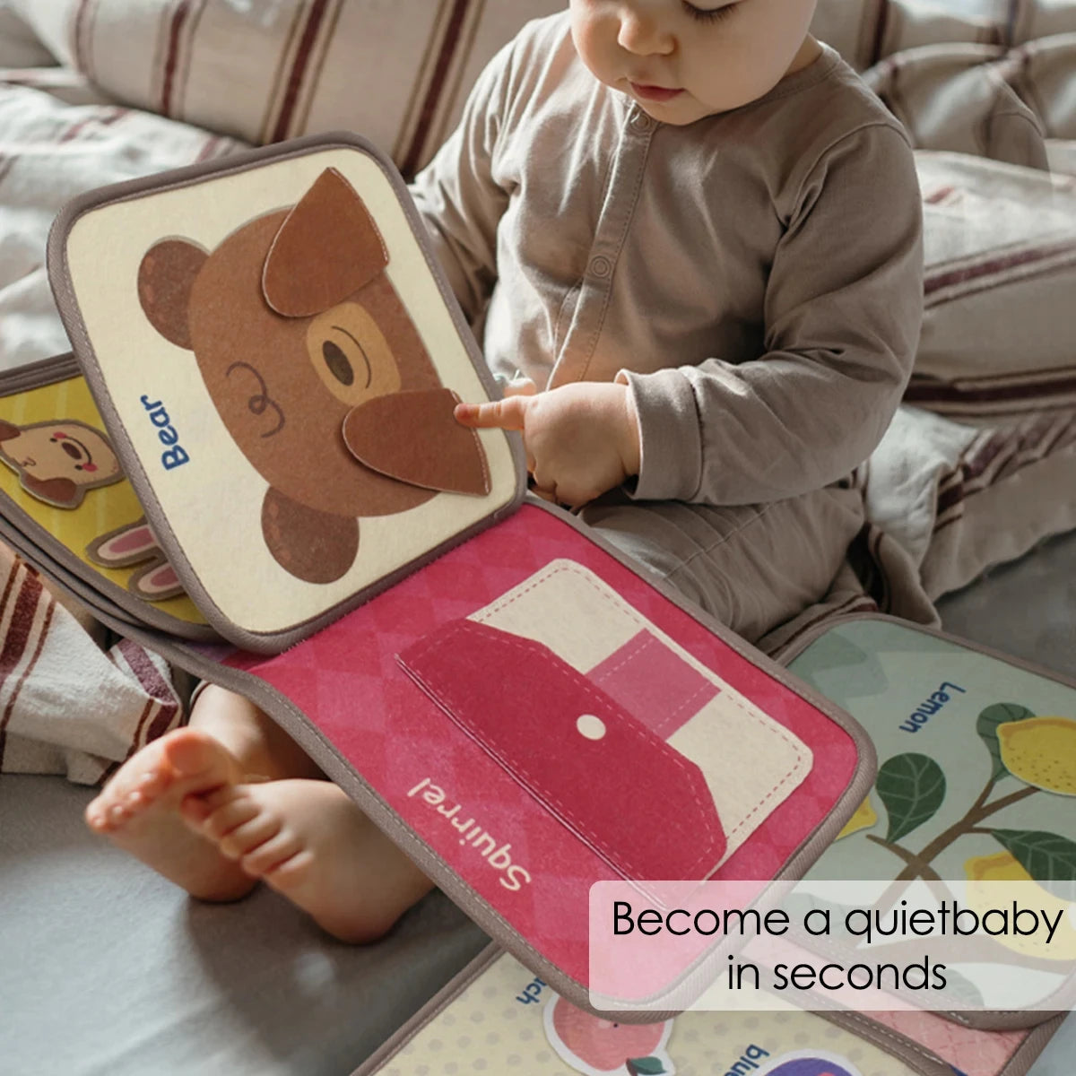 Livre d'éveil tissu Montessori autocollants Velcro — Bouni