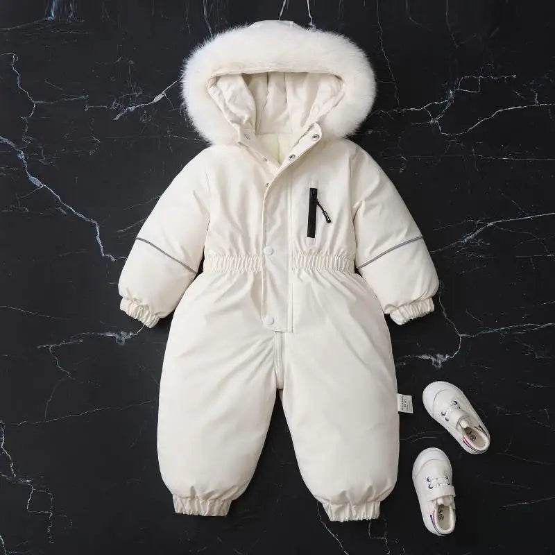 Combinaison ski bébé hiver capuche fourrure - grenouillère coupe-vent épaisse garçon/fille