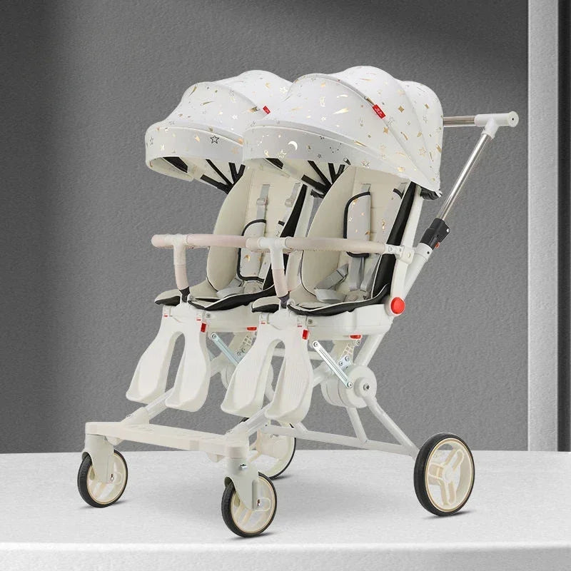 Poussette double légère pliable multifonctionnelle pour jumeaux