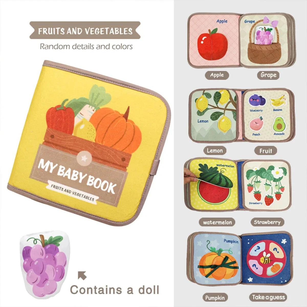 Livre Montessori bébé Mybooni | Activités tissu sensoriel animaux 0-36M