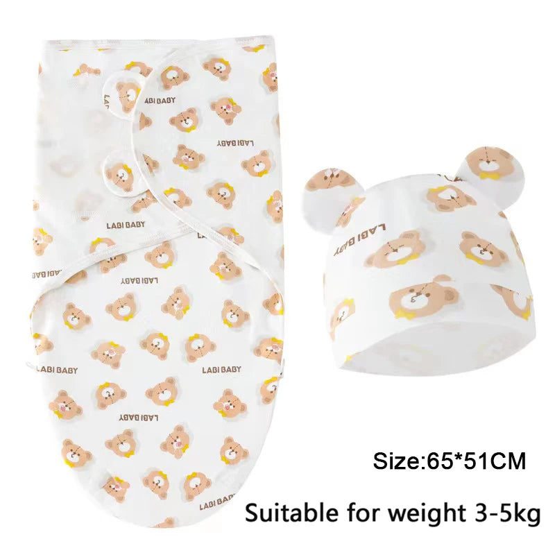 Ensemble couverture et bonnet pour nouveau-né en coton 0-6 mois
