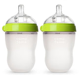 Lot 2 biberons bébé sans BPA silicone vert/rose - biberon enfant 5 oz et 8 oz