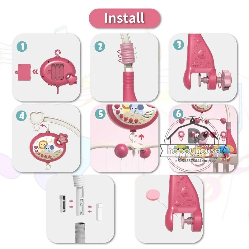 Mobile musical lumineux et projecteur pour lit bébé - télécommande jouet nouveau-né
