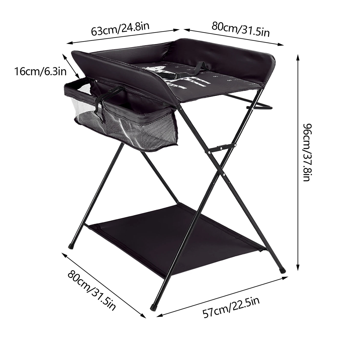 Table à langer pliable étagères Mybooni — Grand coussin hauteur réglable 80×63 cm
