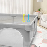 Parc bébé IMBABY gris Mybooni — Aire de jeu avec anneau de traction et balle