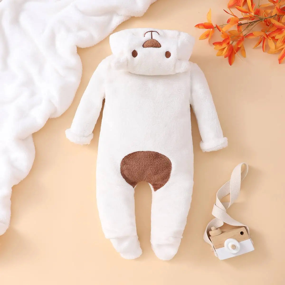 Grenouillère capuche fermeture éclair Mybooni — Motif ours 0-18M