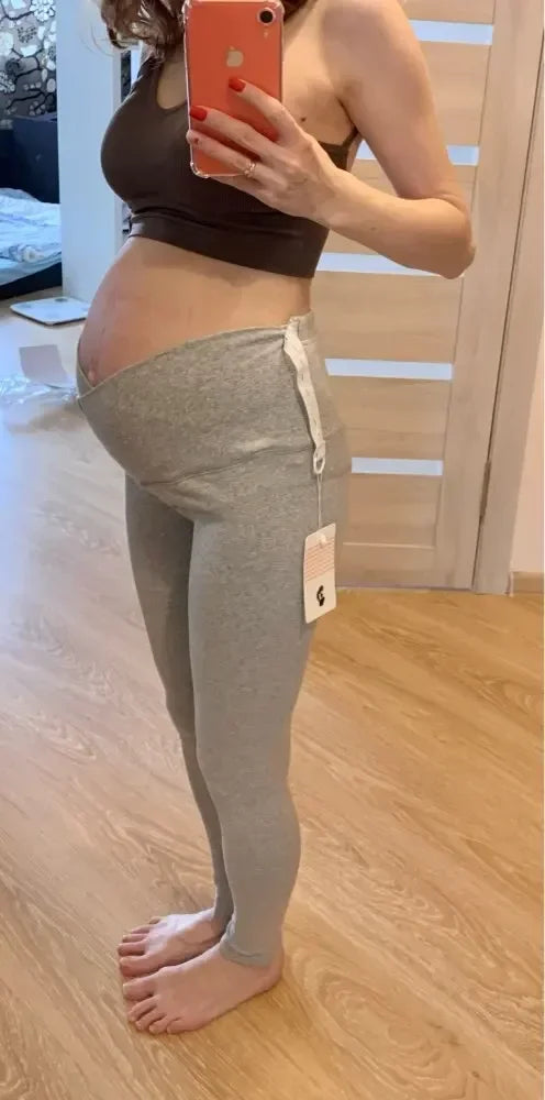 Legging maternité coton bas ventre taille basse - pantalon casual femme enceinte printemps-automne