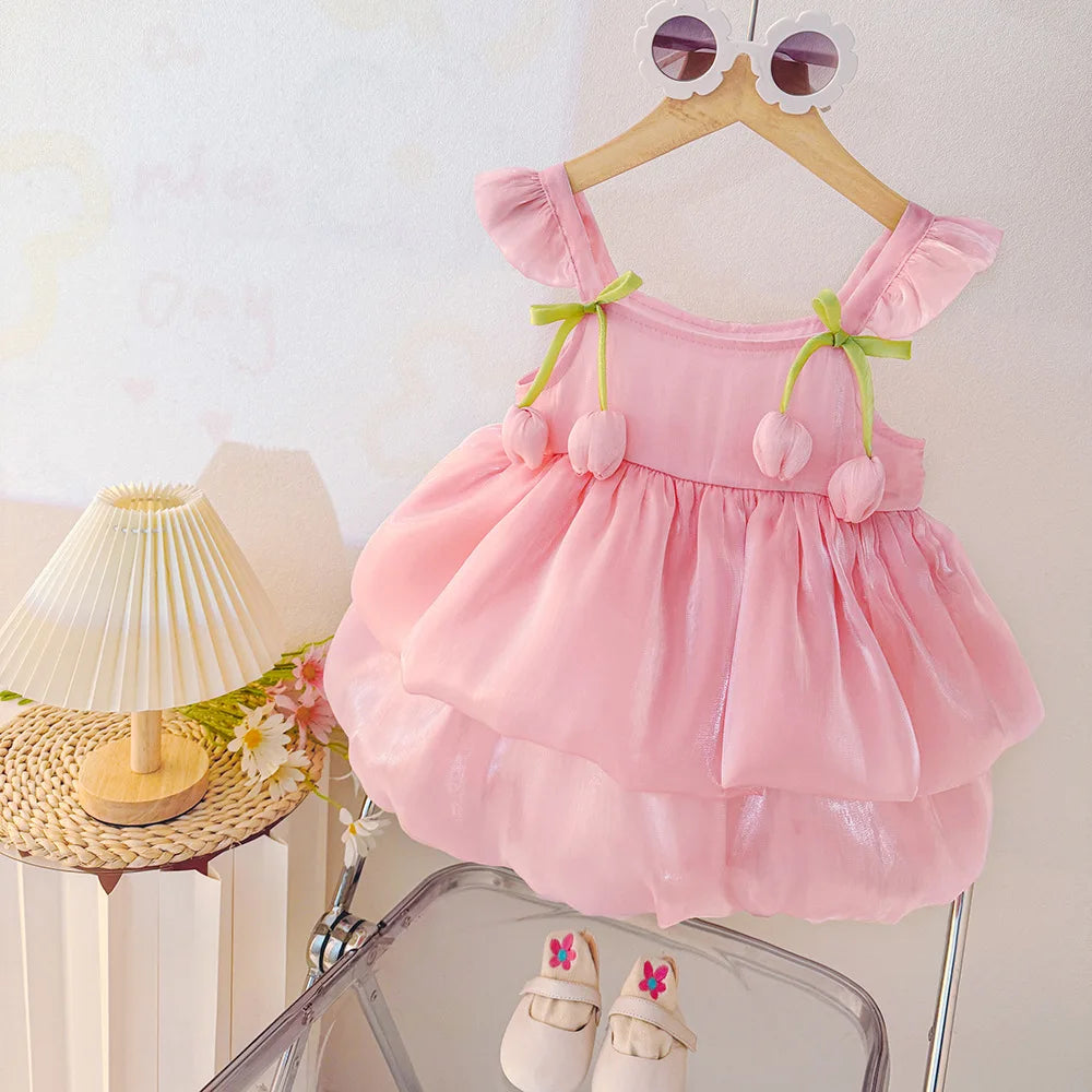 Robe d'anniversaire bébé fille Mybooni — Fleurs roses tenue fête 0-2 ans