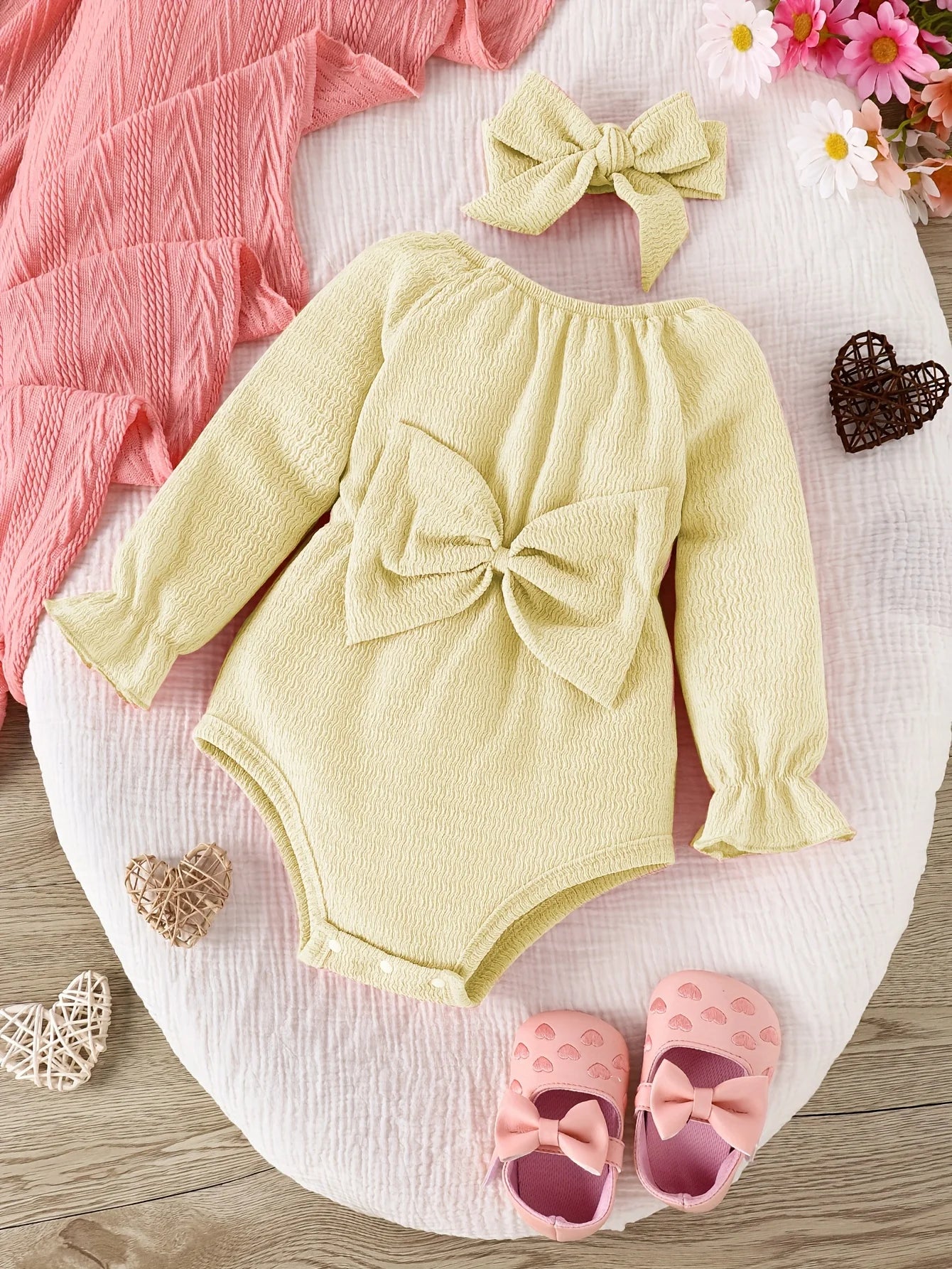 Body nœud manches longues + bavoir assorti bébé fille Mybooni — Lot 2 pièces
